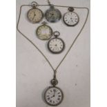 Collection of six pocket watches, including a Railway Time Keeper
