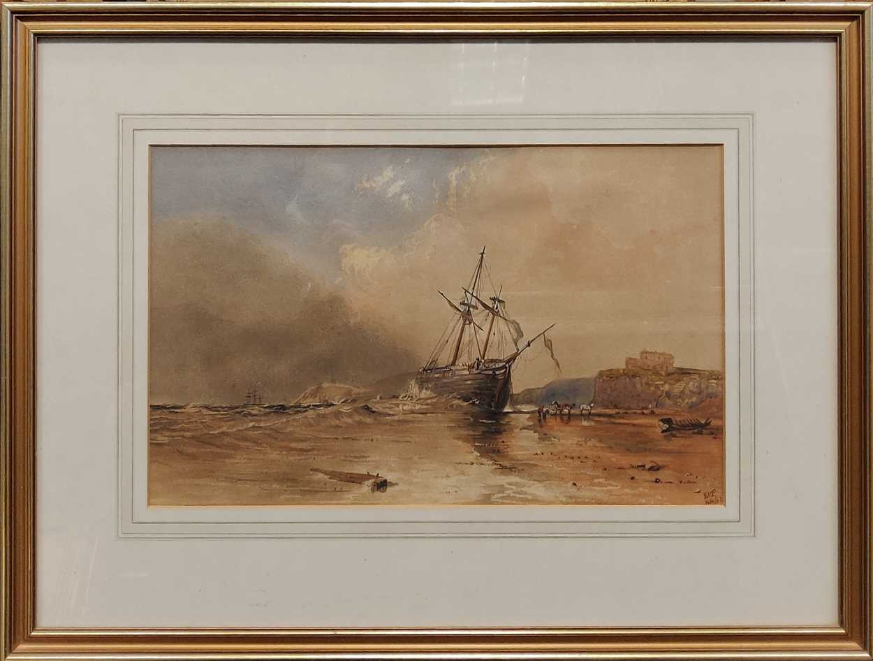 George James Rowe (1807-1883) A Sailing Ship Beached off the South Coast with Cargo being Unloaded - Image 2 of 6
