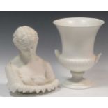 A Parian bust of Clytie emerging from a sunflower after the antique, height 24cm together with a