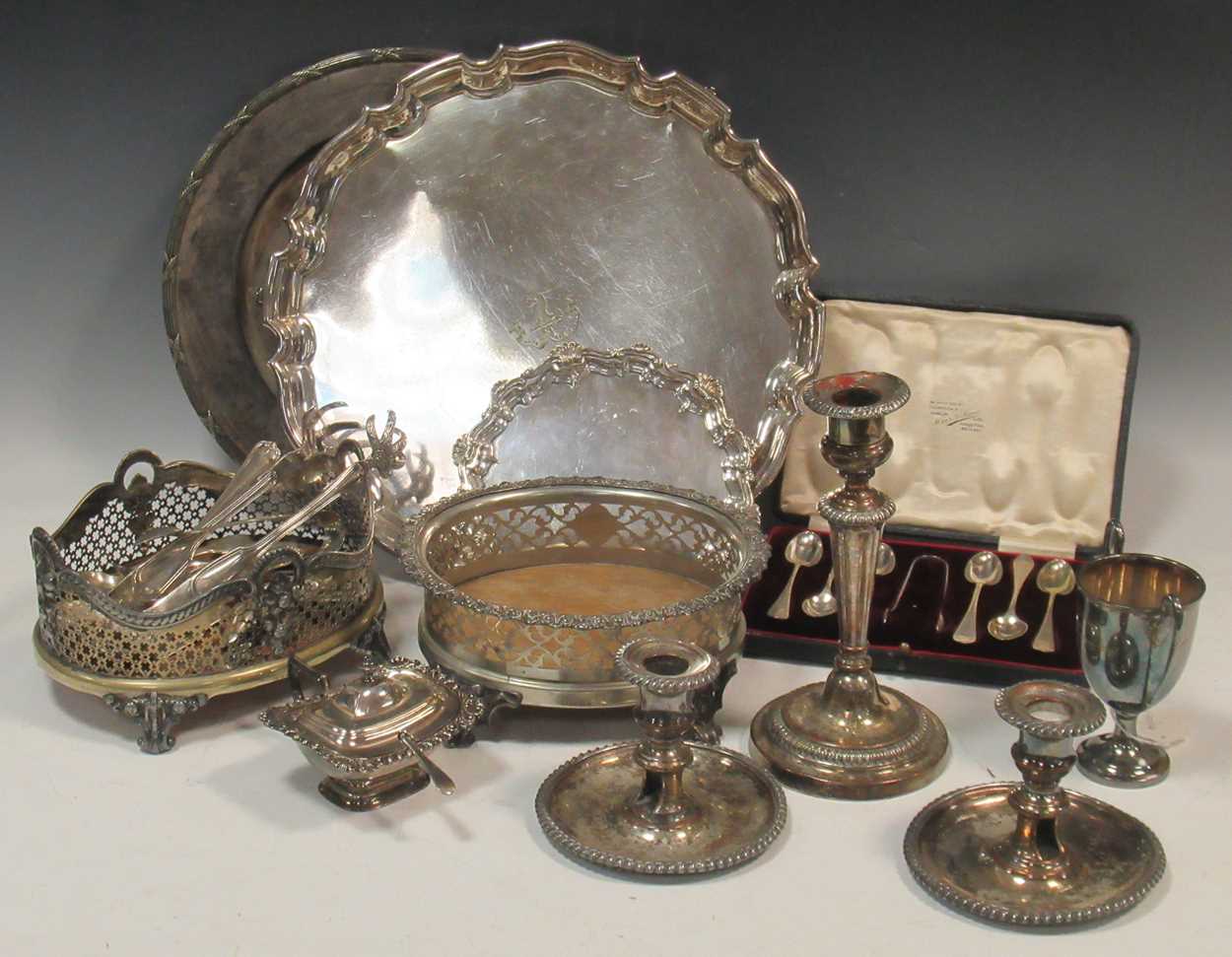 A quantity of silver plate including coasters, entrée dishes, trophies, bowls, cruets etc