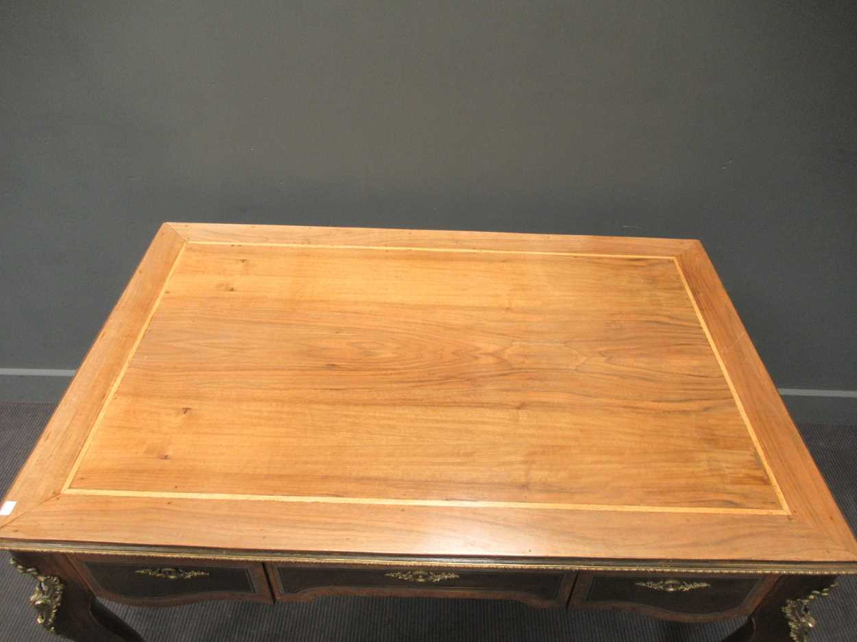 A Louis XV style writing table with three drawers on cabriole legs with gilt brass mount details, 80 - Image 3 of 13