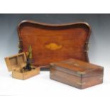 An Edwardian shell inlaid mahogany tray 6 x 54 x 38cm together with a 19th century rosewood and