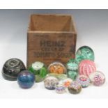 Thirteen various glass paperweights, including two glass dump weights (13)Chips, scratches and