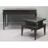 two josef hoffman inspired ebonised tables 76 x 120 x 39cmStructurally firm, minor knocks to