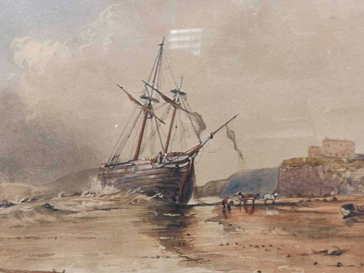 George James Rowe (1807-1883) A Sailing Ship Beached off the South Coast with Cargo being Unloaded - Image 4 of 6
