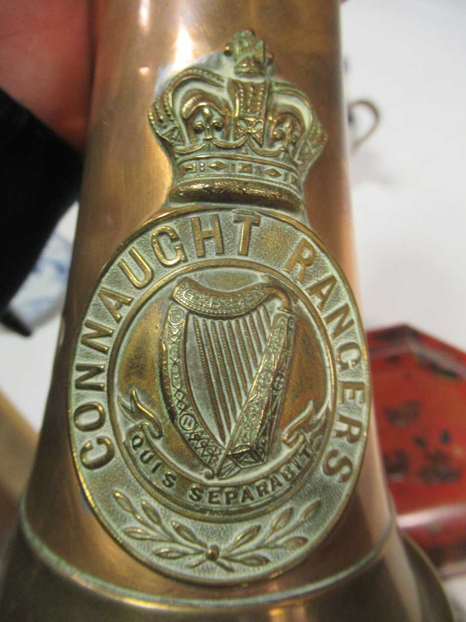 A Connaught Rangers crested copper bugle, stamped 'Potters Aldershot' and marked 'Littlehampton - Image 4 of 4