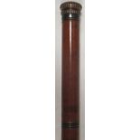 An early 20th century malacca walking cane, in two screw off sections containing a small drinking