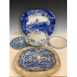 Various 19th century blue and white wares to include Rogers blue and white Zebra pattern plate