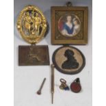A late 18th century portrait miniature group and other items, including Sampson Morden propelling