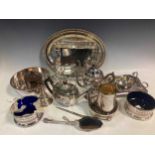 A silver sauce boat, 8ozt, together with a large quantity of silver plated items including entrée