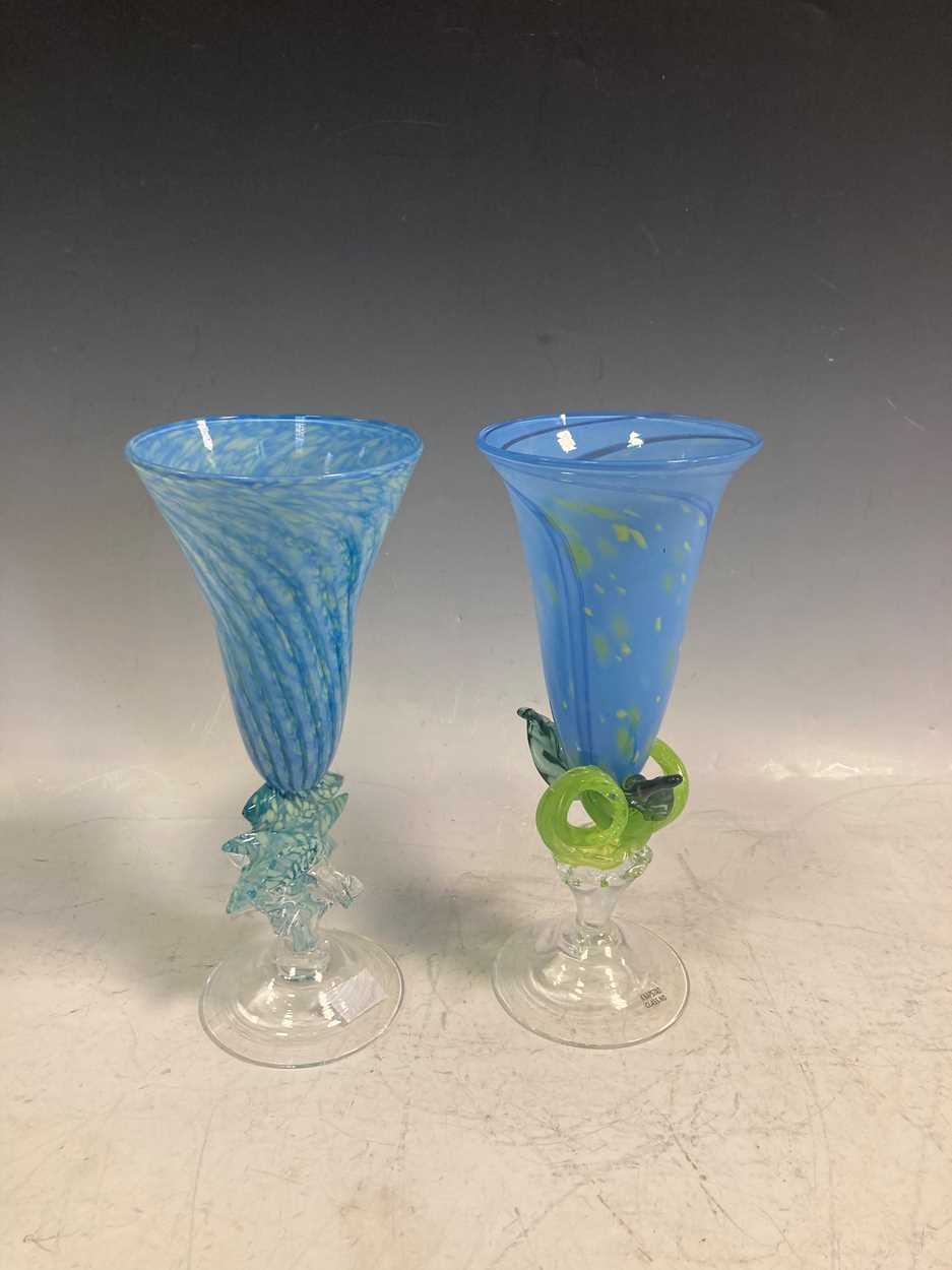 Two 20th century art glass wine glasses or spill vases by Knapstad, Norway, 22.5cm high