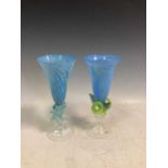 Two 20th century art glass wine glasses or spill vases by Knapstad, Norway, 22.5cm high