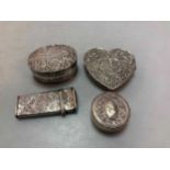 A collection of 4 silver objets, including boxes and an etui by Nathaniel Mills (4)