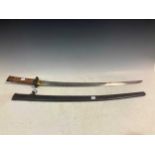 A 20th century Japanese sword, original scabbard, 93cm longScabbard with a dent halfway up the case.