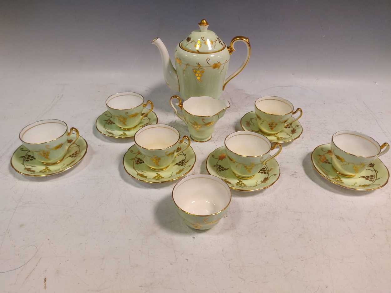A Royal Crown pottery Trentham coffee service, light green, to include a coffee pot, a milk jug, a