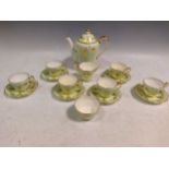 A Royal Crown pottery Trentham coffee service, light green, to include a coffee pot, a milk jug, a