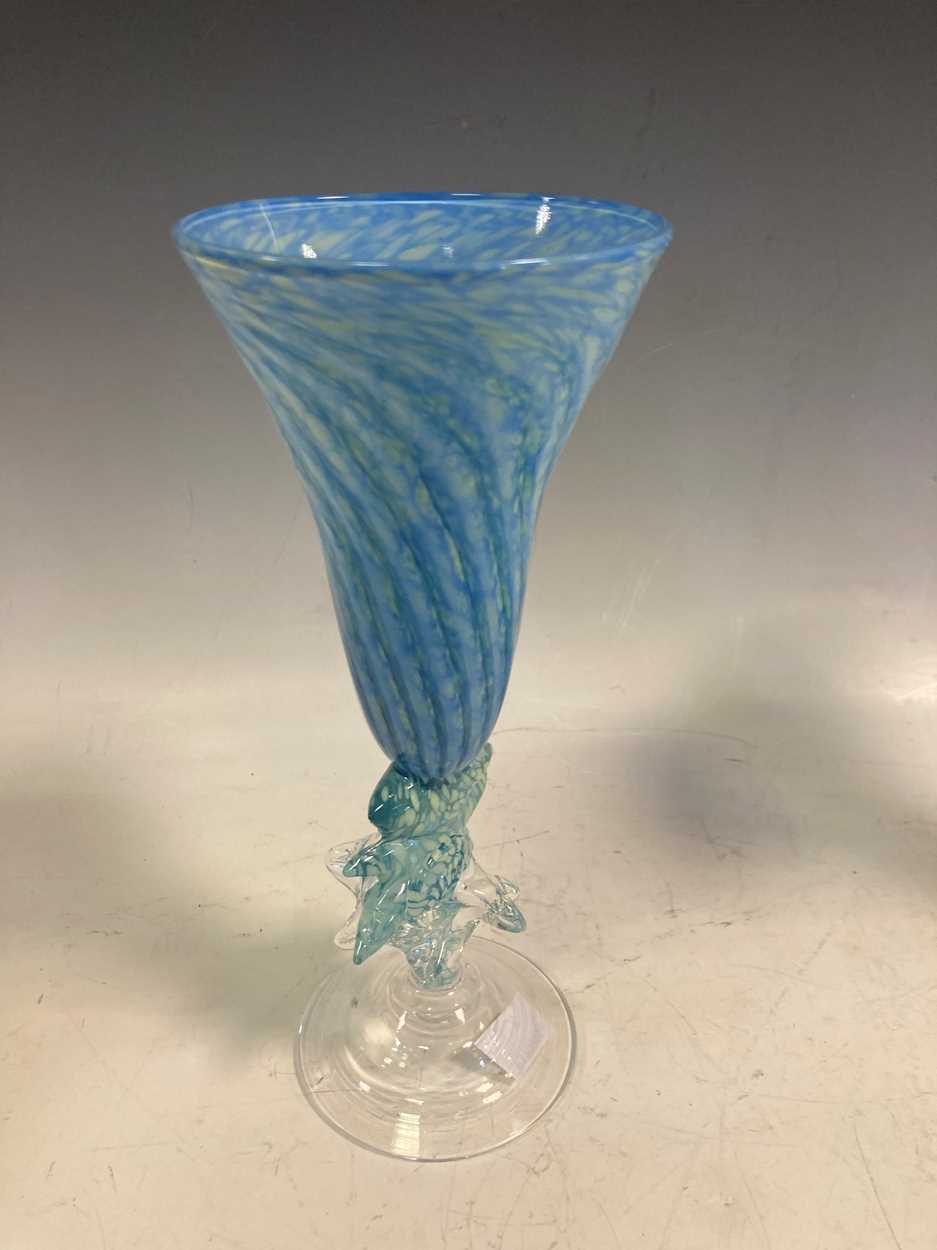 Two 20th century art glass wine glasses or spill vases by Knapstad, Norway, 22.5cm high - Image 2 of 5