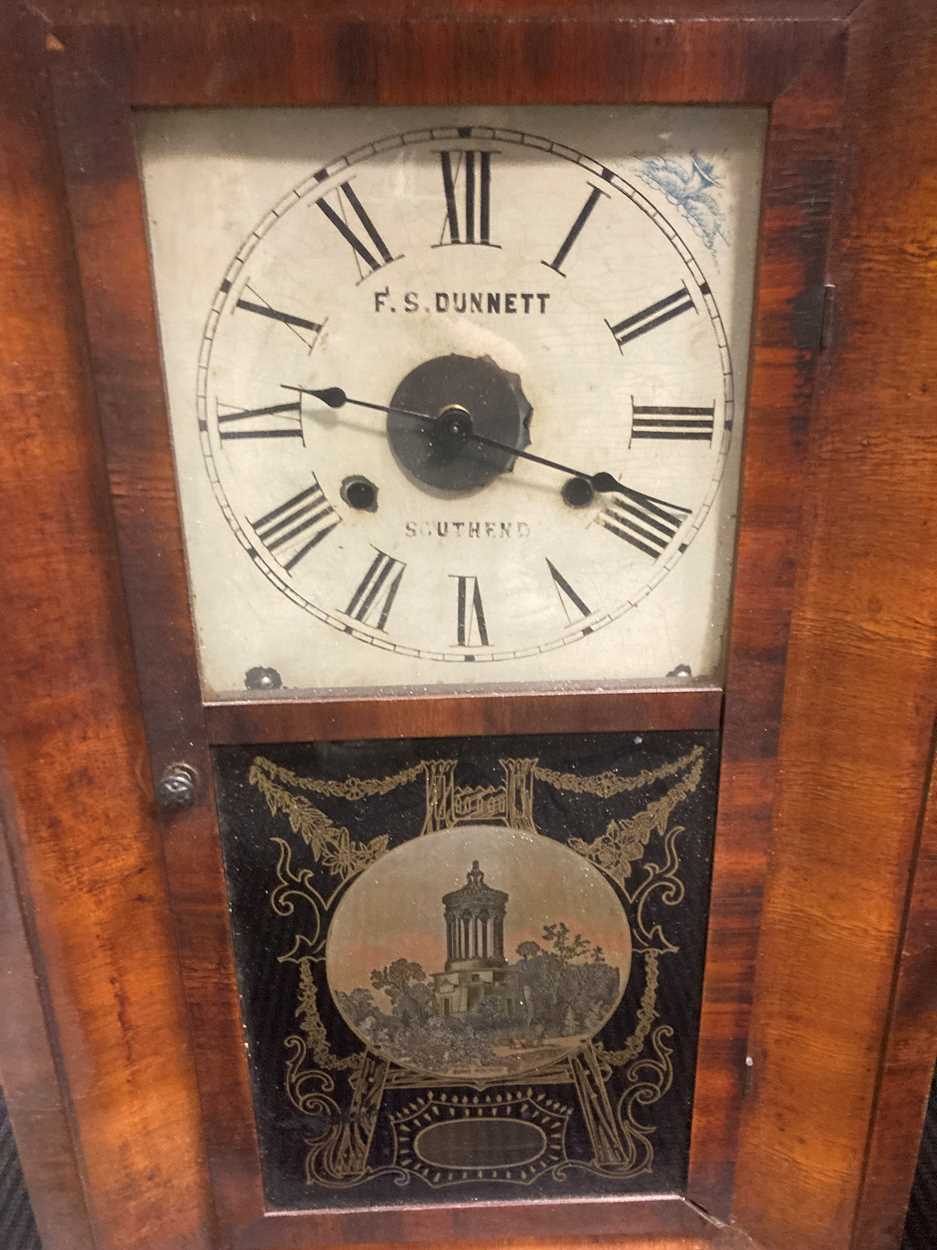 An Edwardian dome top mantel timepiece, 20cm high, and an American wall clock, 66 x 39 x 10.5cm - Image 6 of 6