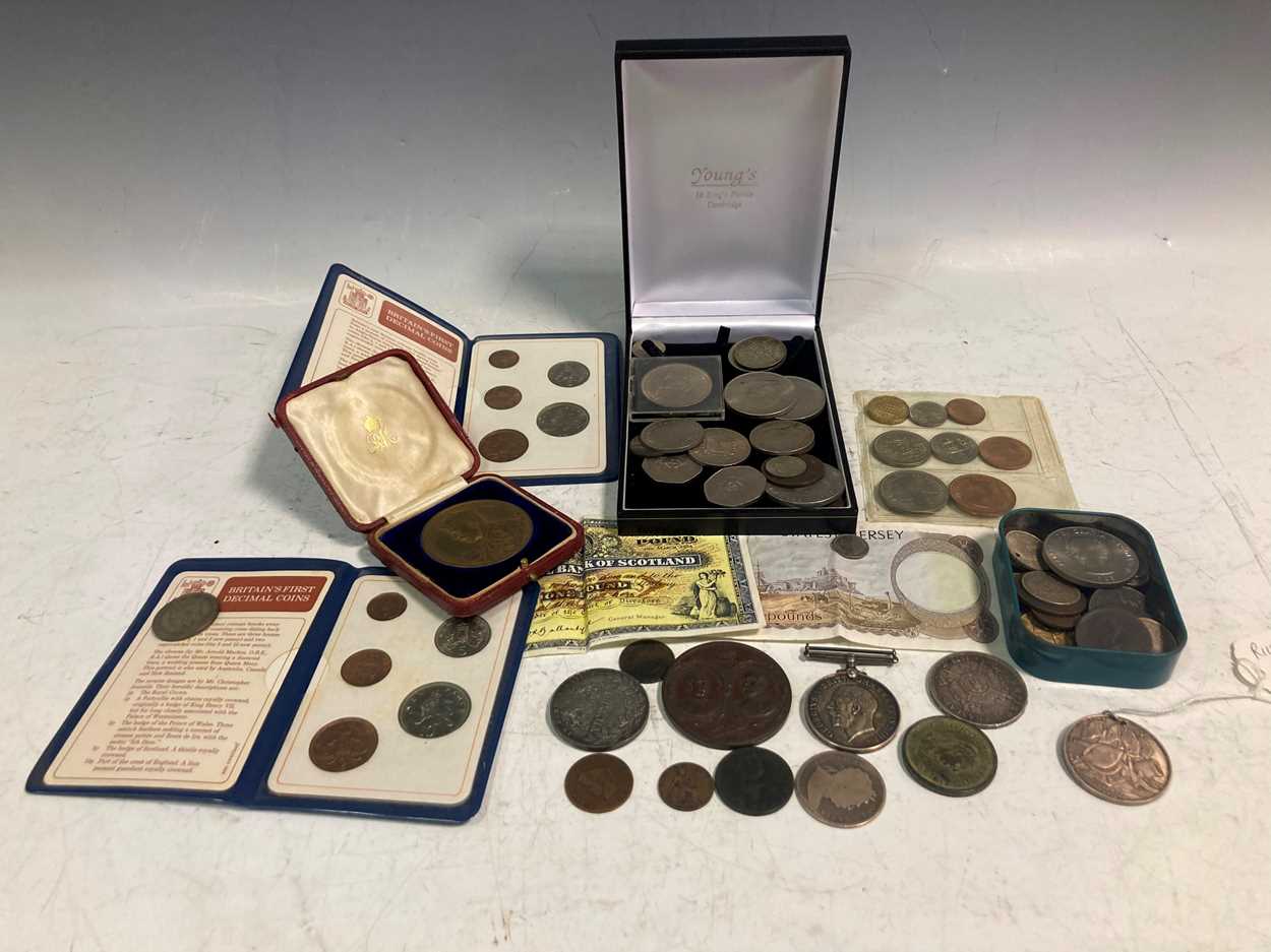 A 1911 Coronation medal, cased, Turkish Crimea medal 1855, and various mainly GB coins, most