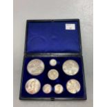 A cased collection of coins