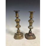A pair of George III brass candlesticks with knopped stems, 26cm highProvenance:Property of a