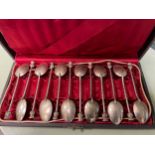 Cased set of 12 silver coffee spoons with thistle ends, maker JMB, Chester, early 20th century, 4.