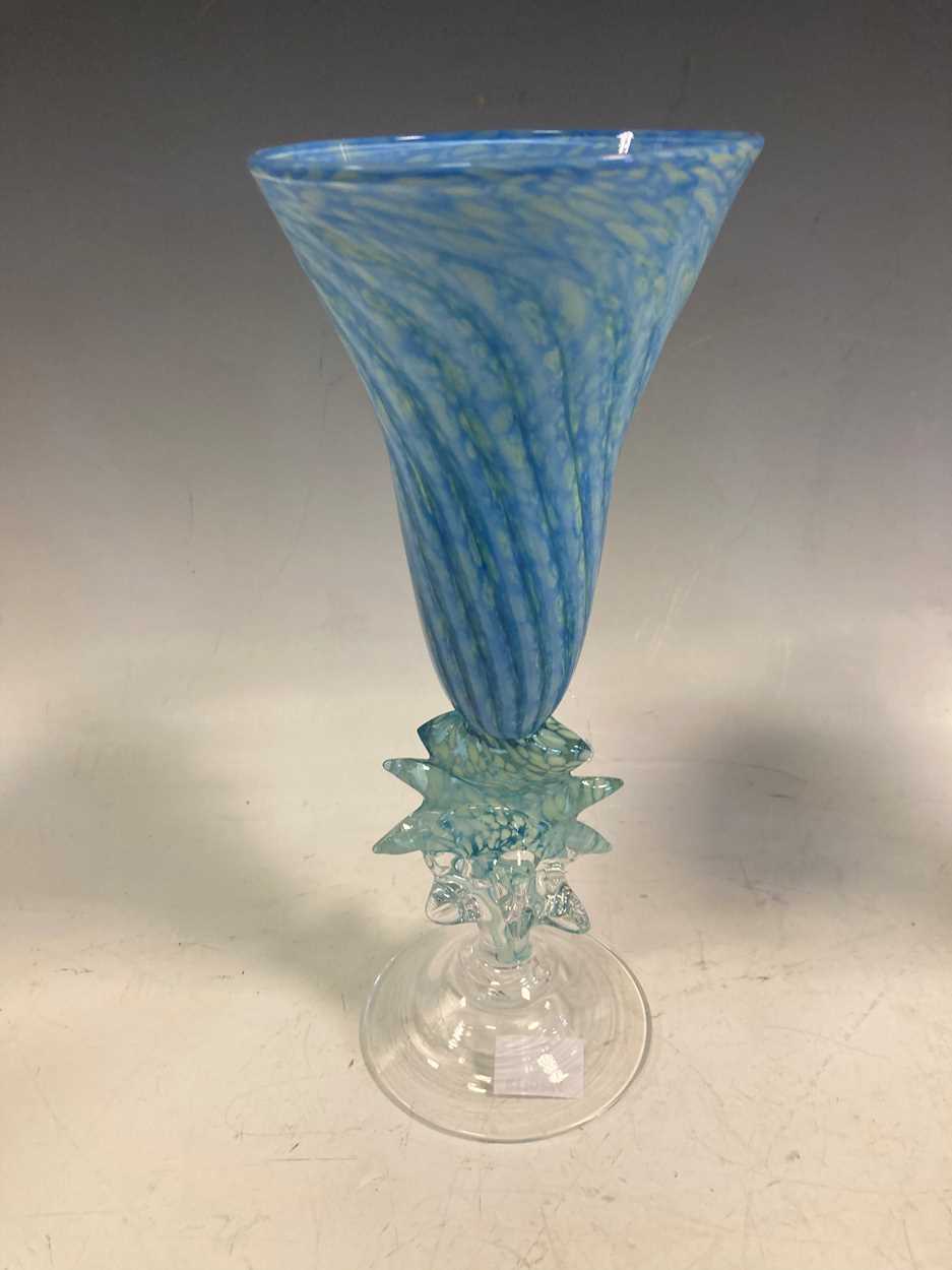 Two 20th century art glass wine glasses or spill vases by Knapstad, Norway, 22.5cm high - Image 3 of 5