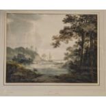 William Payne (1760-1830)River landscape with a folly on a hilltopwatercolour on paper31 x 40.