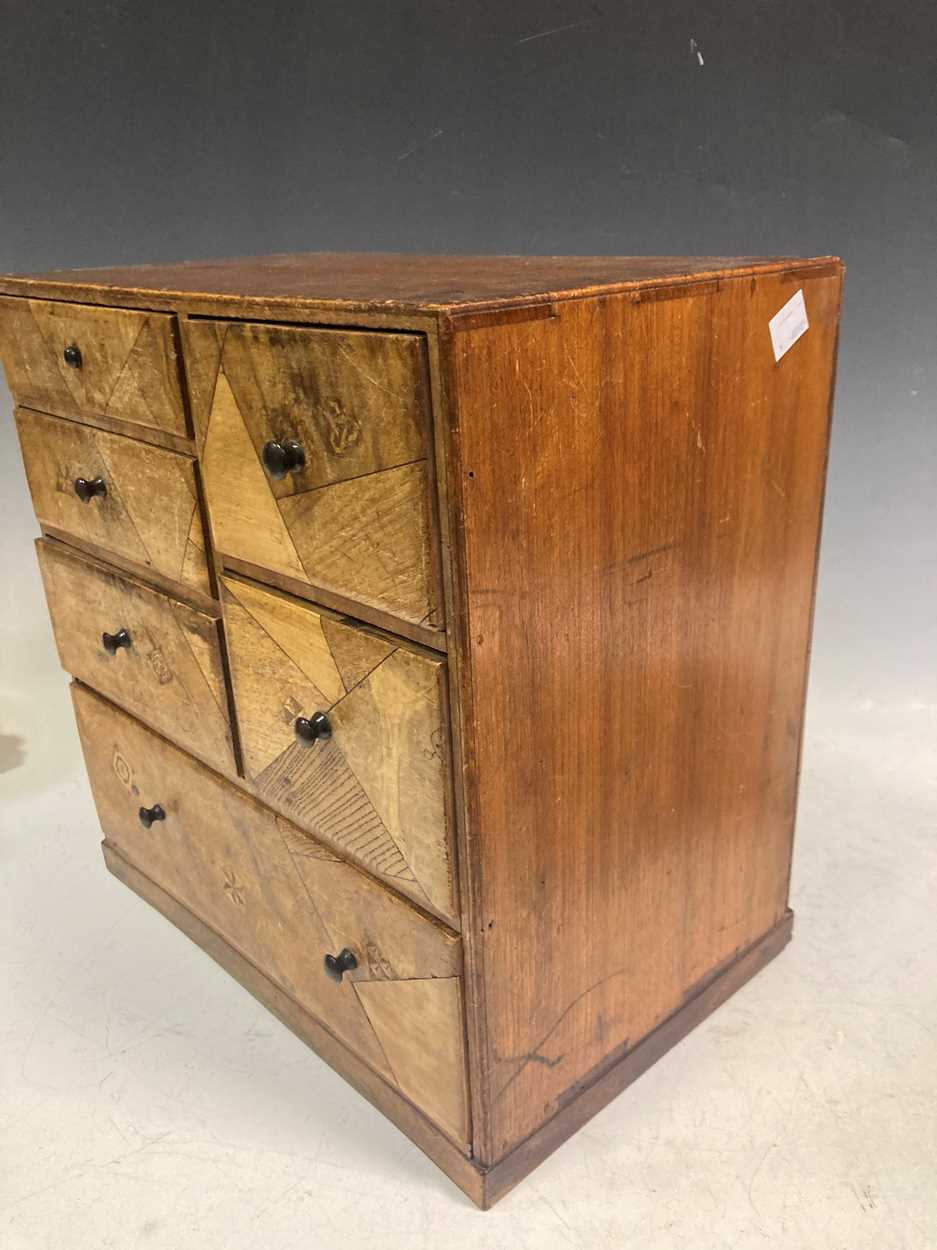 A small parquetry inlaid chest of drawers, 33.5 x 33 x 22cm, and a small zither (2) - Image 10 of 10