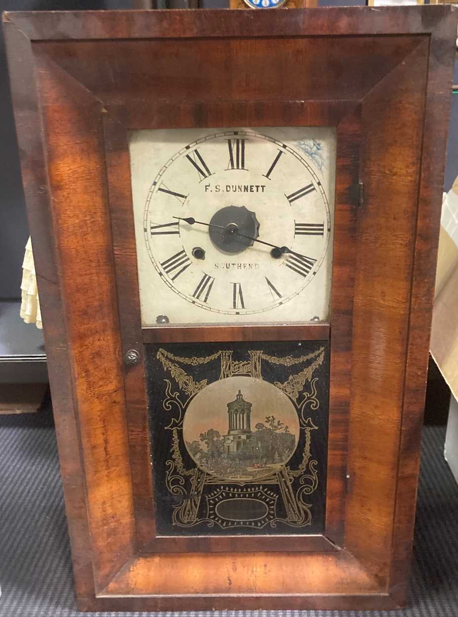 An Edwardian dome top mantel timepiece, 20cm high, and an American wall clock, 66 x 39 x 10.5cm - Image 2 of 6