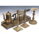 A collection of various brass candlesticks and other brasswaresProvenance:Collection of Mike