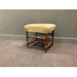 A 17th century style walnut turned frame stool, 50 x 46 x 53cm