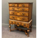 A William & Mary style walnut chest on stand, 137 x 97 x 48cm20th centuryTop scratched with