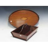 A 19th century mahogany two division cutlery tray with pierced handle .17 x 39 x 29cm and an