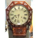 A 19th century rosewood wall clock with mother of pearl inlay, the dial with Roman chapter ring,