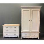 A French style white painted wardrobe with two drawer base 201 x 121 x 57 and matching chest of