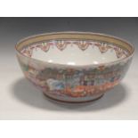 A reproduction Chinese export punch bowl with urban scenes, 16 x 39cmBallykeel House,