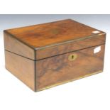 A Victorian walnut writing box with various contents, 15.5 x 30 x 22.5cm closed