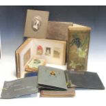 A box of photograph albums including cabinet cards and a postcard album