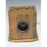 A leather jewel box, possibly originally a clock case, 17.5 x 17.5 x 14.5cm
