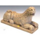 An alabaster figure of a recumbent lion, in 16th century style, 41cm longProvenance:Collection of