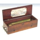 A Victorian mahogany musical box, key wind, 20cm cylinder, 31 cm wideScratches, staining and