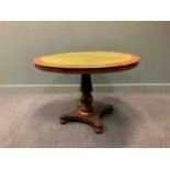 A 19th century mahogany library table, the tilt-top with inset green leather writing surface upon