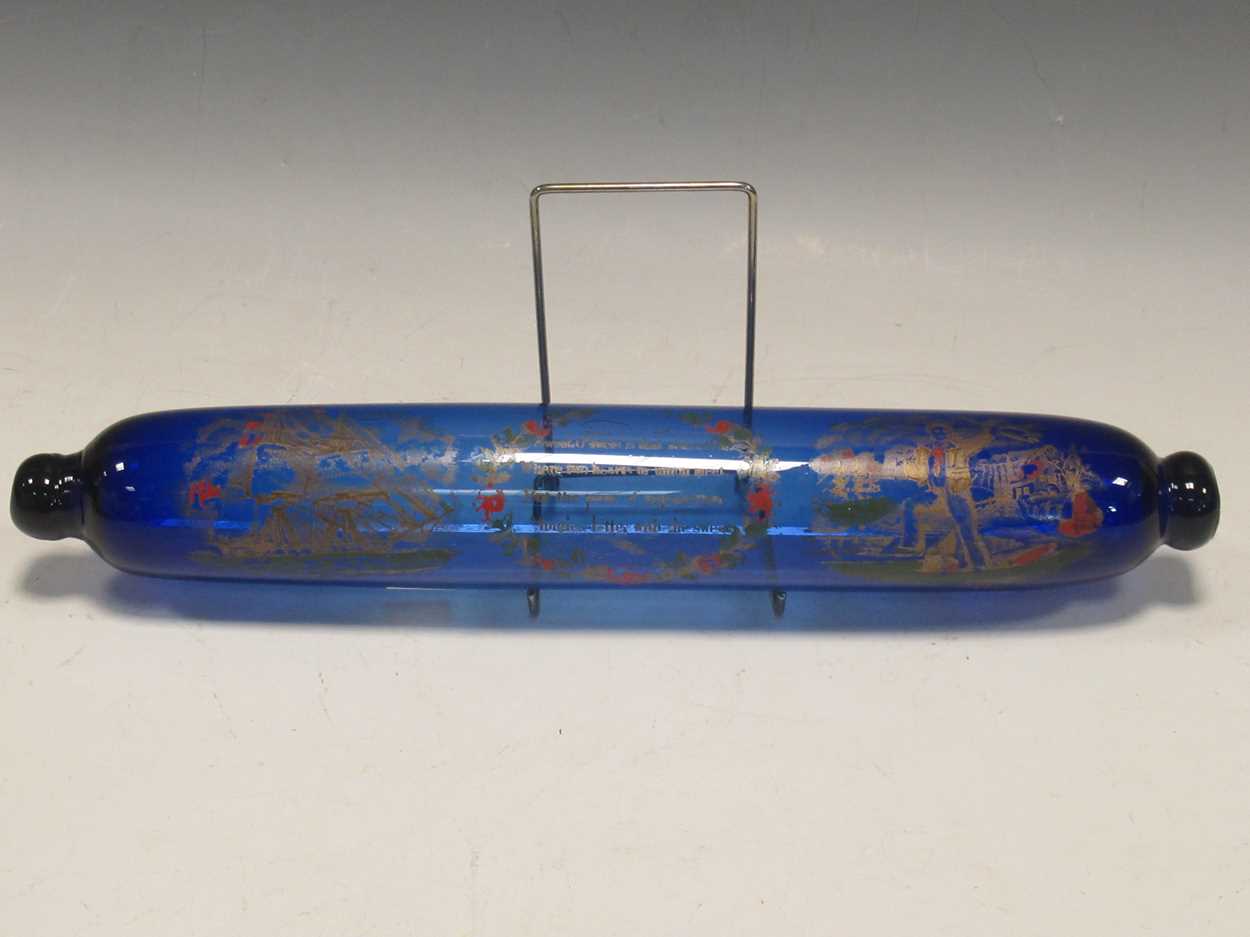 A Bristol blue glass rolling pin decorated with maritime verse and decoration, together with a - Bild 2 aus 10