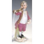 A late 19th century Meissen figure of a boy blowing a bugle 13.5cm highminor fracturing to the