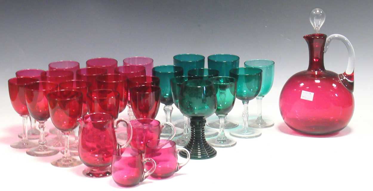 A quantity of early 20th century coloured glassware, to include various ruby glasses with clear