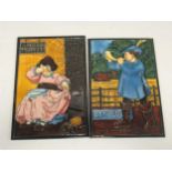 Three tiles depicting children's nursery rhymes, (one a/f) (3) Crazing across the surface of both of