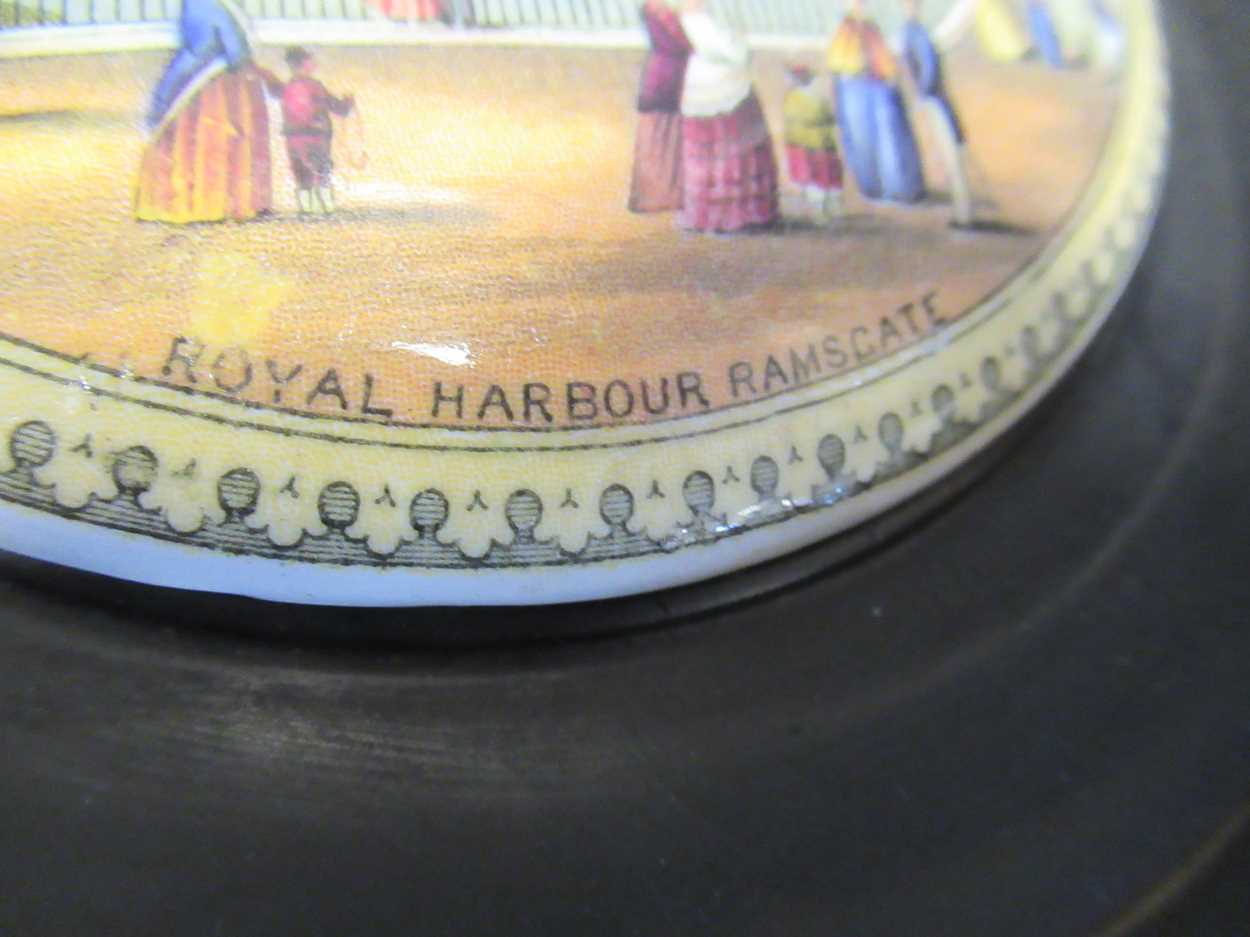 A collection of Victorian and later ceramic pot lids presented as wall plaques with wooden - Bild 6 aus 7