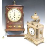 A Regency mahogany inlaid clock, 41 x 23 x 13cm, and an Edwardian alabaster and brass mounted clock,