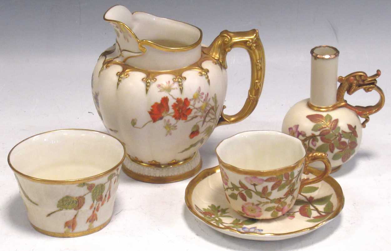 A collection of Victorian Royal Worcester blush ivory porcelain, to include a jug with a lobed